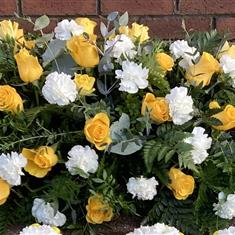 Yellow and White Rose and Carnation Casket Spray
